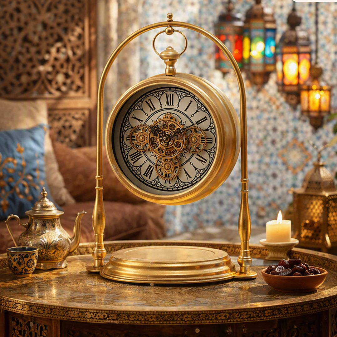 Chilli Decor Marrakesh Arch Gold Metal Moving Gears Desk Clock 67cm TQ-E10 4 