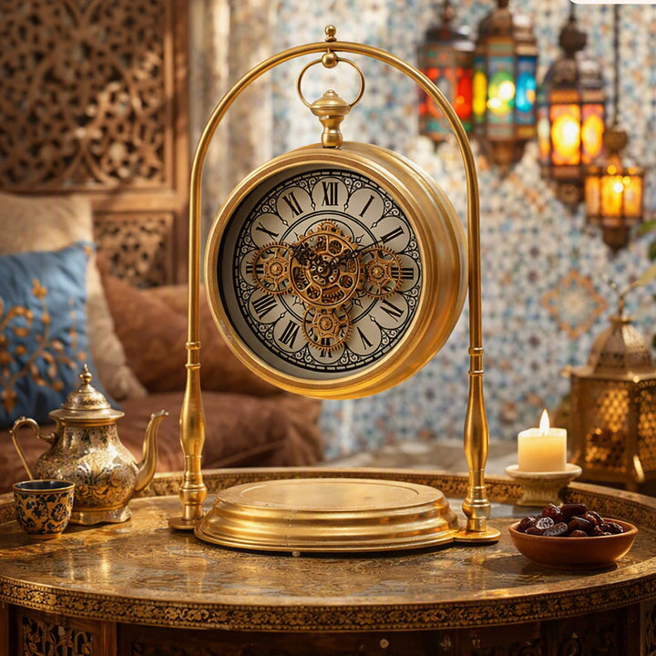 Chilli Decor Marrakesh Arch Gold Metal Moving Gears Desk Clock 67cm TQ-E10 4 