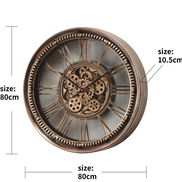 Chilli Decor Mason Industrial Distressed Bronze Metal Moving Gears Wall Clock 80cm TQ-Y797 3 #size_80cm