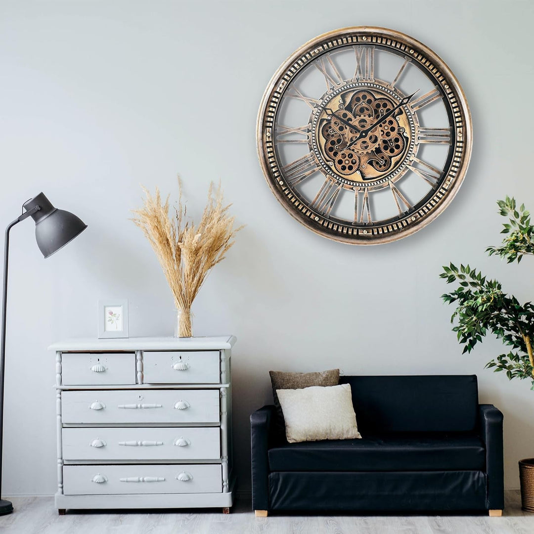 Chilli Decor Mason Industrial Distressed Bronze Metal Moving Gears Wall Clock 80cm TQ-Y797 4 #size_80cm