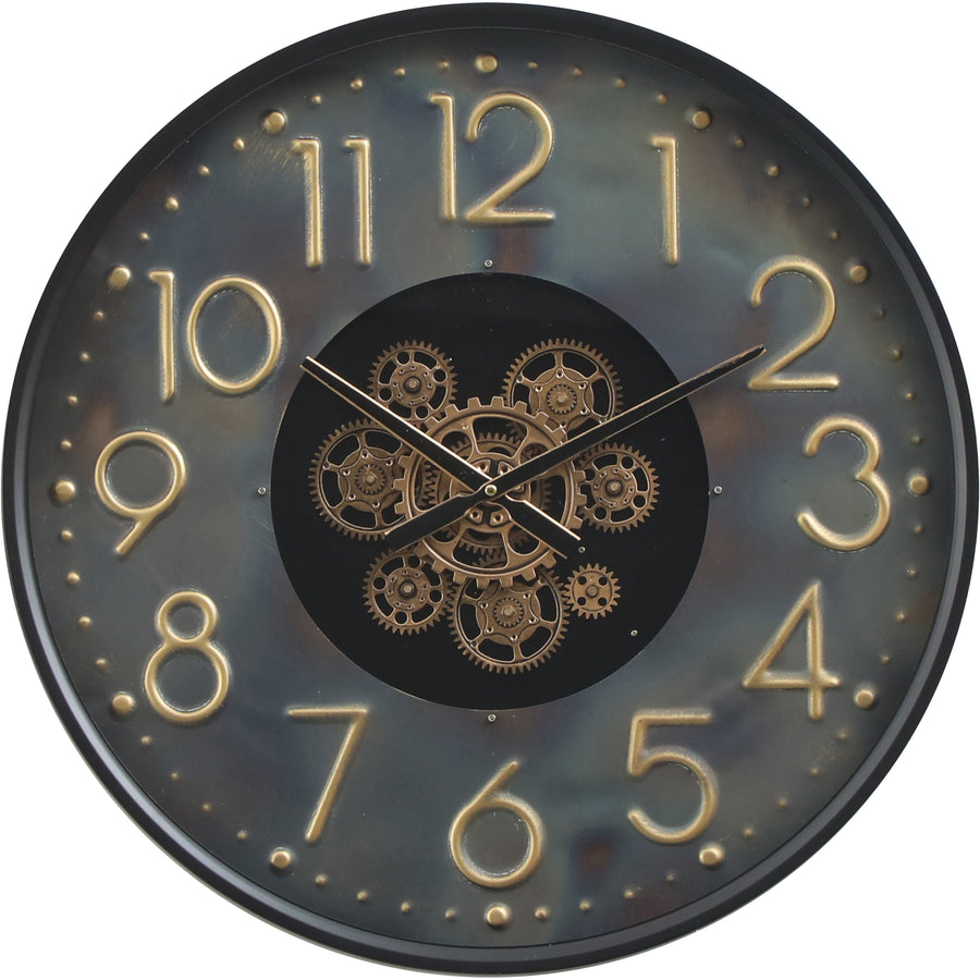 Chilli Decor Metz Stamped Numbers Black Metal Moving Gears Wall Clock 60cm TQ-E36 1