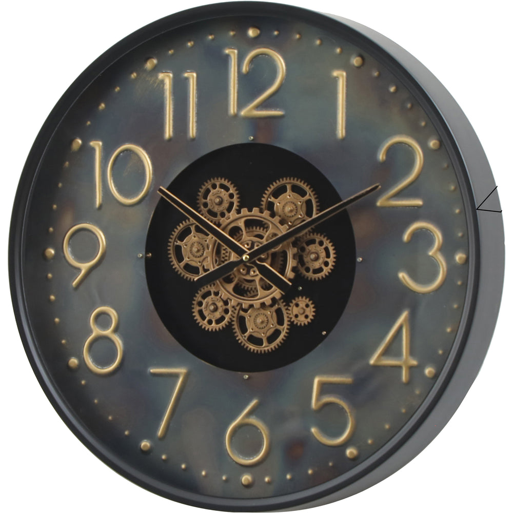 Chilli Decor Metz Stamped Numbers Black Metal Moving Gears Wall Clock 60cm TQ-E36 2