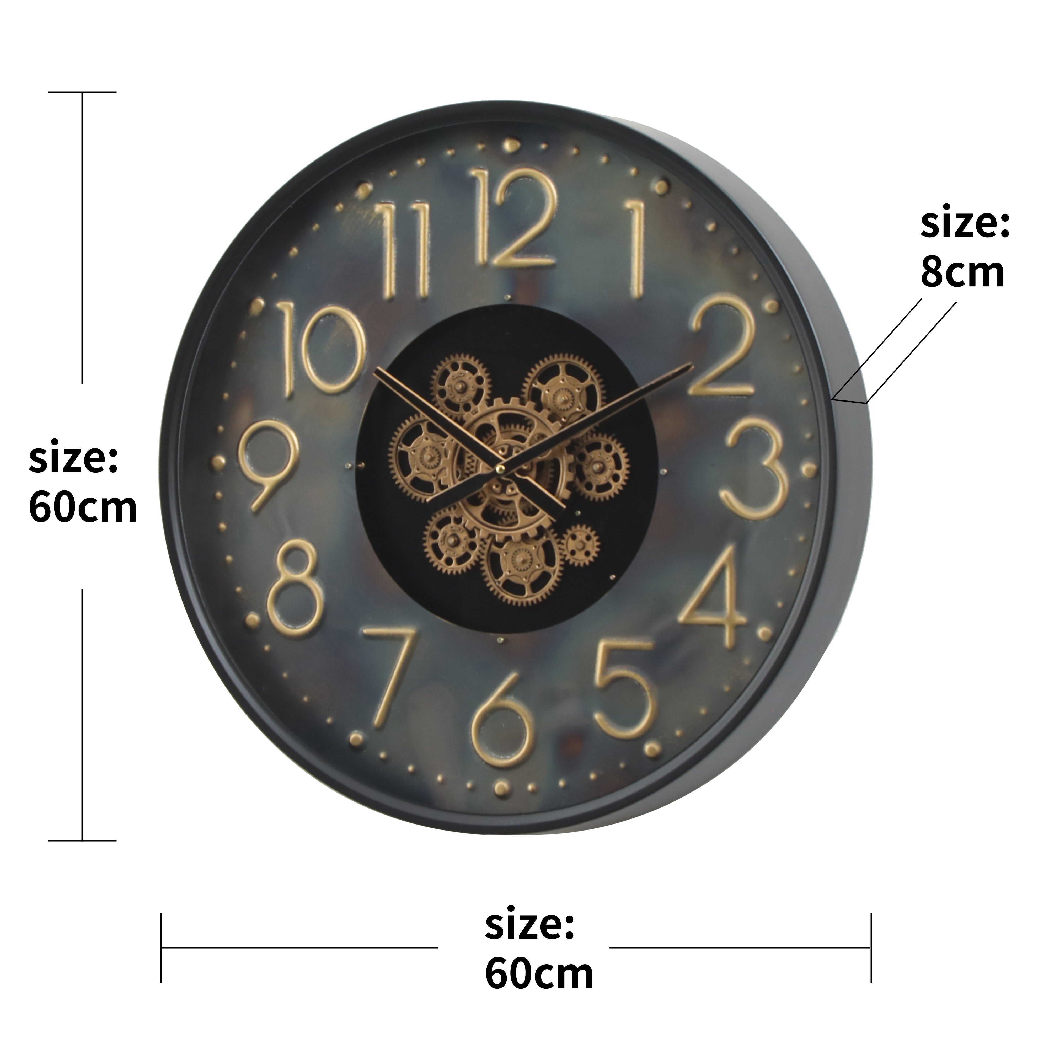 Buy Metz Stamped Numbers Black Metal Moving Gears Wall Clock 60cm