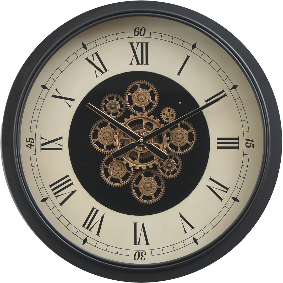 Chilli Decor Mont Claire Black Beige Metal Moving Gears Wall Clock 60cm TQ-E35 1