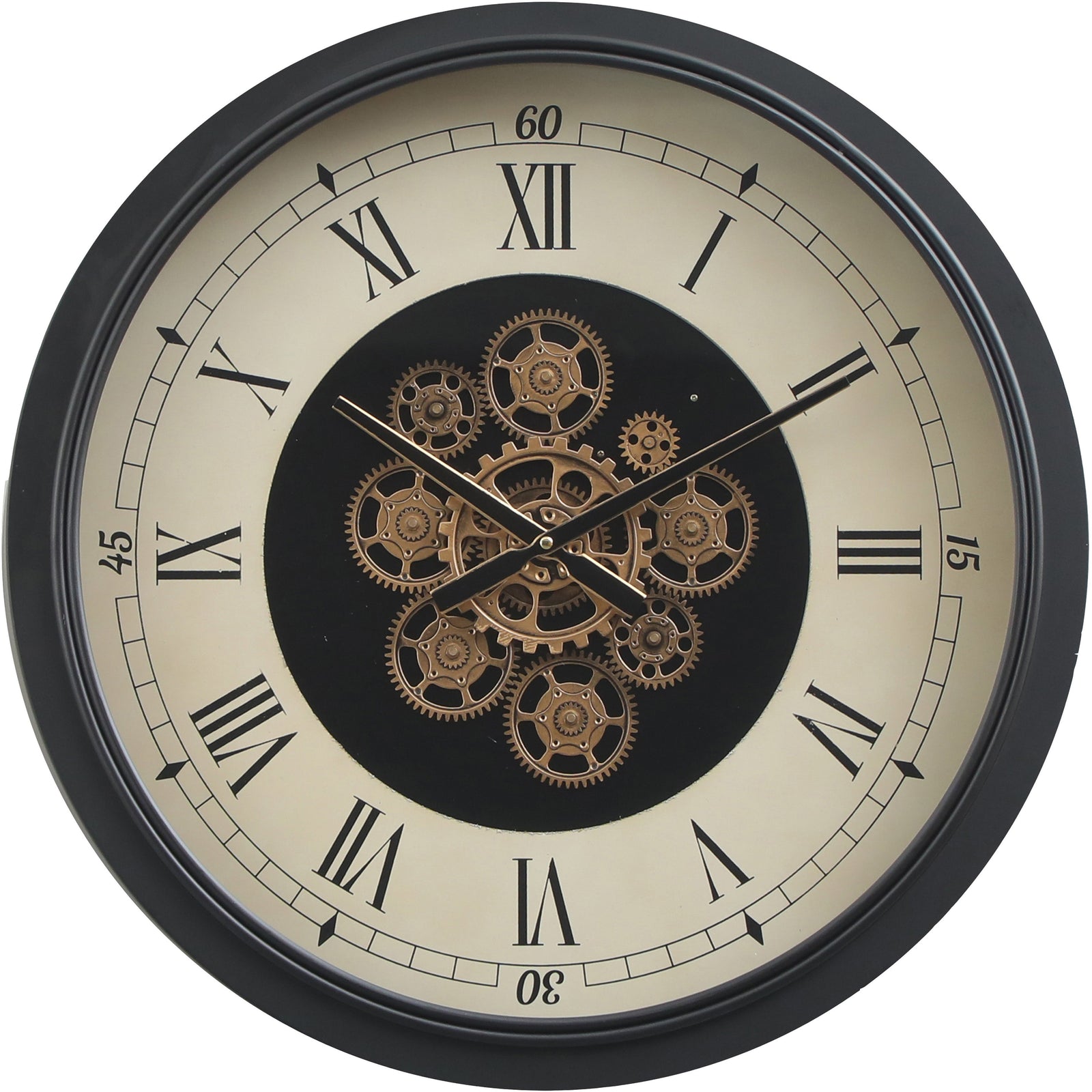 Chilli Decor Mont Claire Black Beige Metal Moving Gears Wall Clock 60cm TQ-E35 1