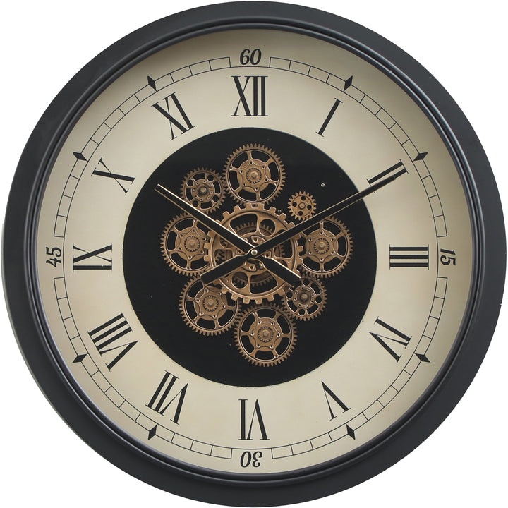 Chilli Decor Mont Claire Black Beige Metal Moving Gears Wall Clock 60cm TQ-E35 1