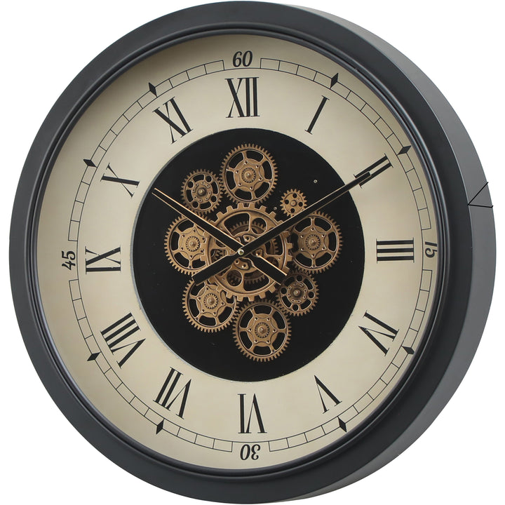 Chilli Decor Mont Claire Black Beige Metal Moving Gears Wall Clock 60cm TQ-E35 2