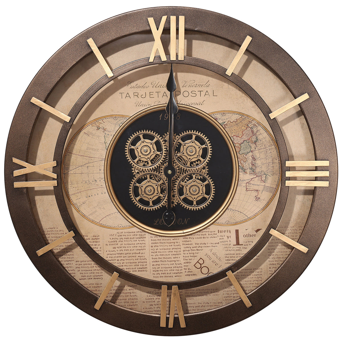 Chilli Decor Navigator Vintage Map Metal Moving Gears Wall Clock 60cm TQ-E247 1 #size_60cm