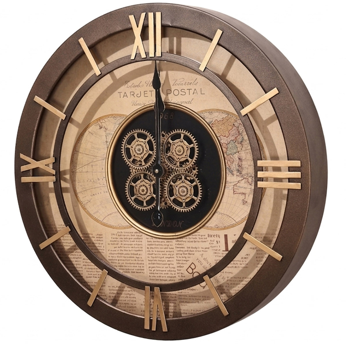 Chilli Decor Navigator Vintage Map Metal Moving Gears Wall Clock 60cm TQ-E247 2 #size_60cm