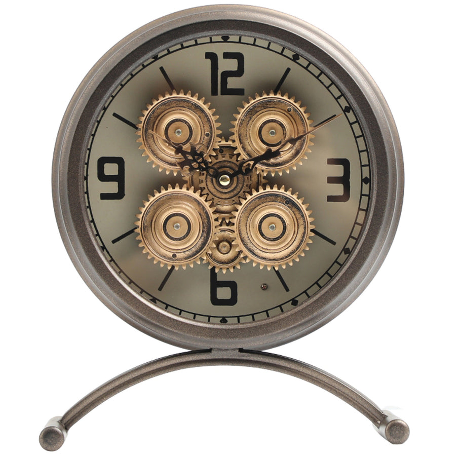 Chilli Decor Neptune Distressed Metal Moving Cogs Desk Clock Charcoal 29cm TQ-E57 1