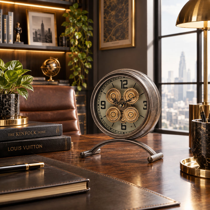 Chilli Decor Neptune Distressed Metal Moving Cogs Desk Clock Charcoal 29cm TQ-E57 5