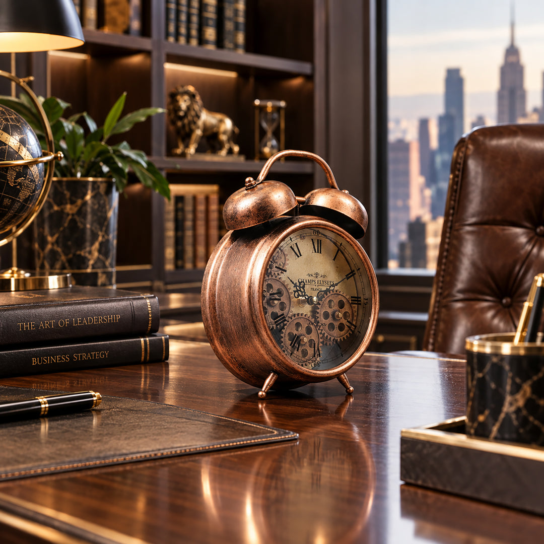 Chilli Decor Newton Twin Bell Moving Gears Desk Clock Copper 25cm TQ-Y629A Lifestyle