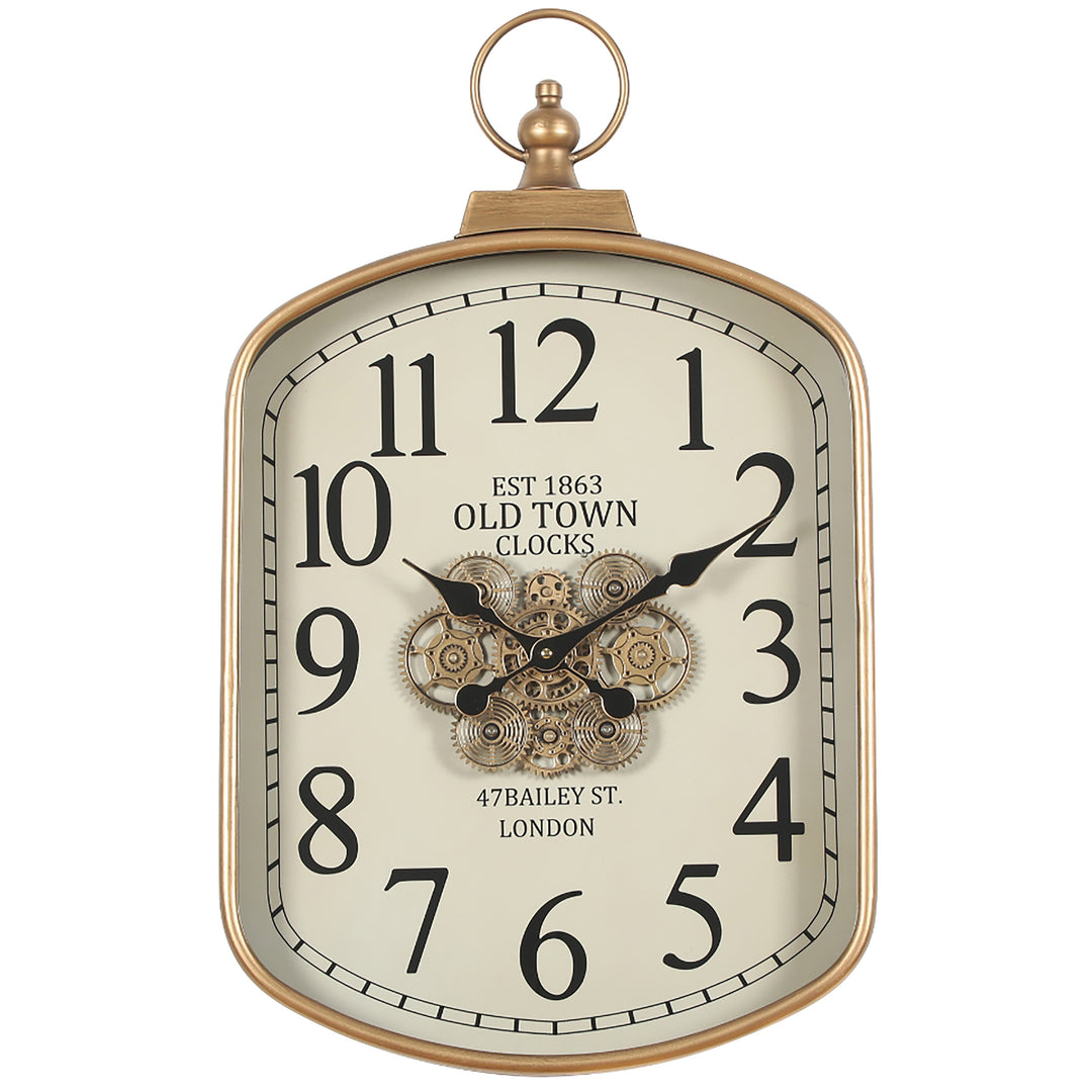 Chilli Decor Old Town London Gold Rectangular FOB Moving Gears Wall Clock 73cm TQ-E204 1