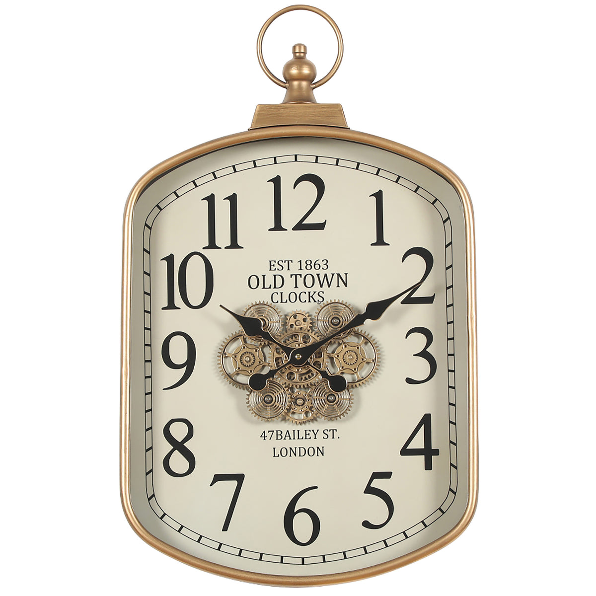 Chilli Decor Old Town London Gold Rectangular FOB Moving Gears Wall Clock 73cm TQ-E204 1