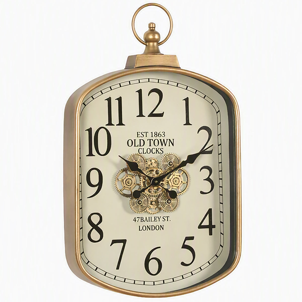 Chilli Decor Old Town London Gold Rectangular FOB Moving Gears Wall Clock 73cm TQ-E204 2