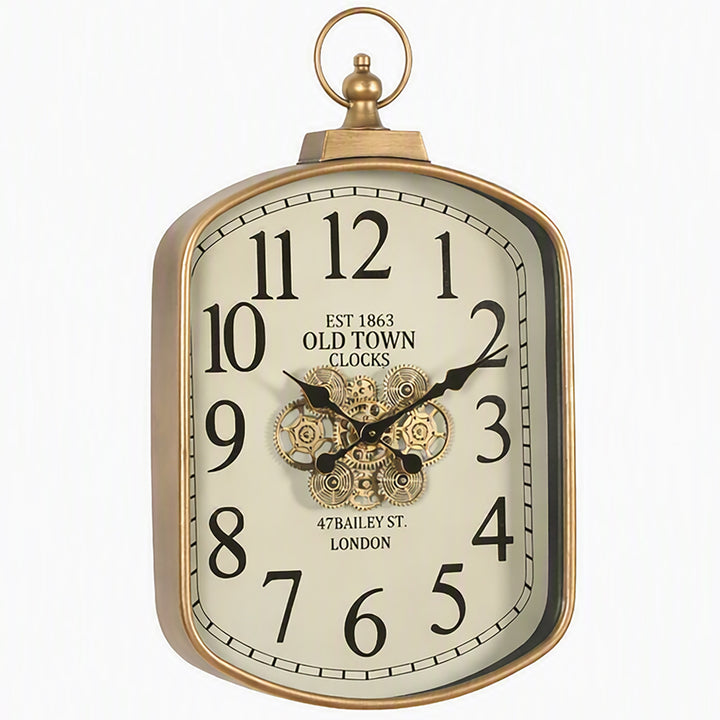 Chilli Decor Old Town London Gold Rectangular FOB Moving Gears Wall Clock 73cm TQ-E204 2