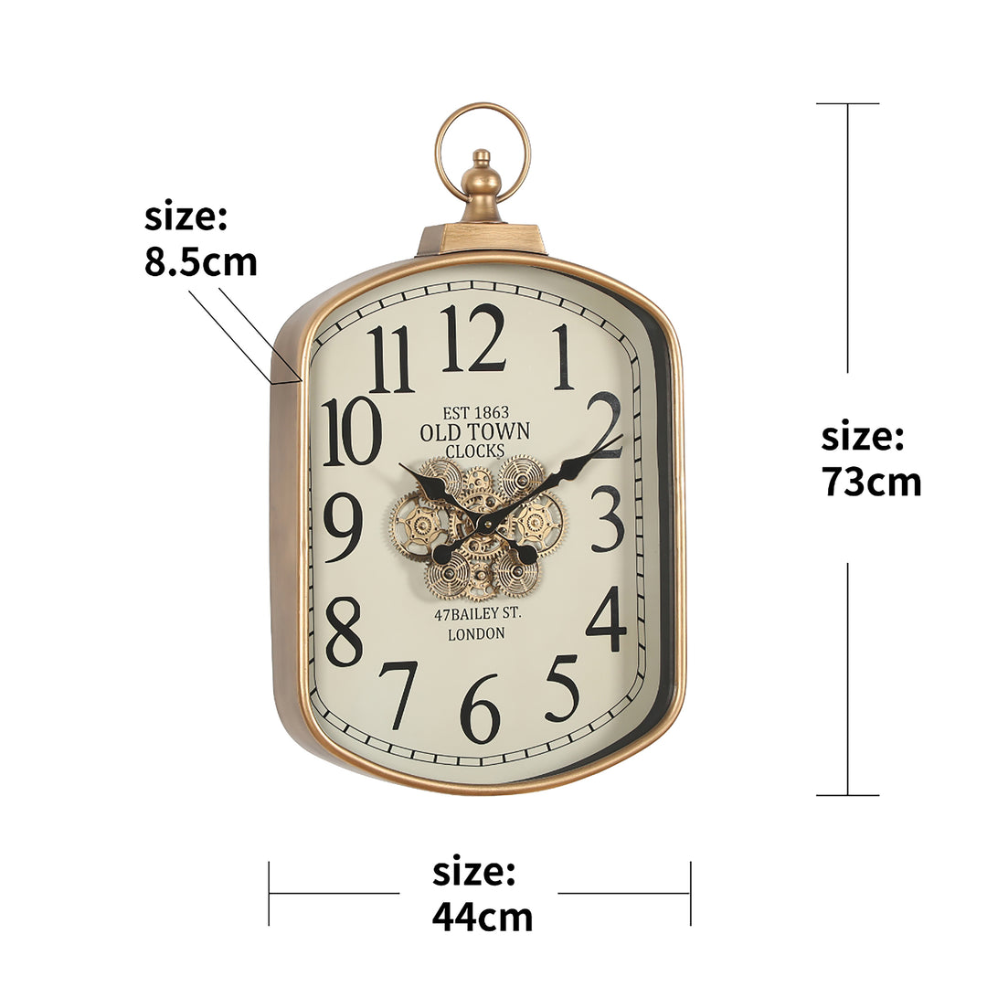 Chilli Decor Old Town London Gold Rectangular FOB Moving Gears Wall Clock 73cm TQ-E204 5