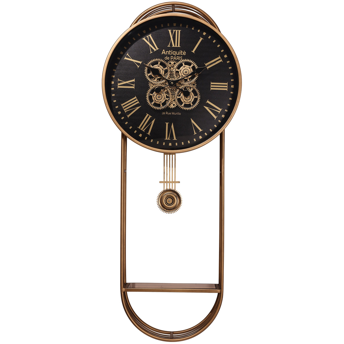 Chilli Decor Paris Antiquite Gold Pendulum Moving Gears with Shelf Wall Clock 102cm TQ-E255 1