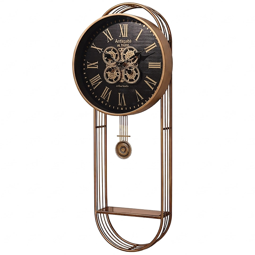 Chilli Decor Paris Antiquite Gold Pendulum Moving Gears with Shelf Wall Clock 102cm TQ-E255 2