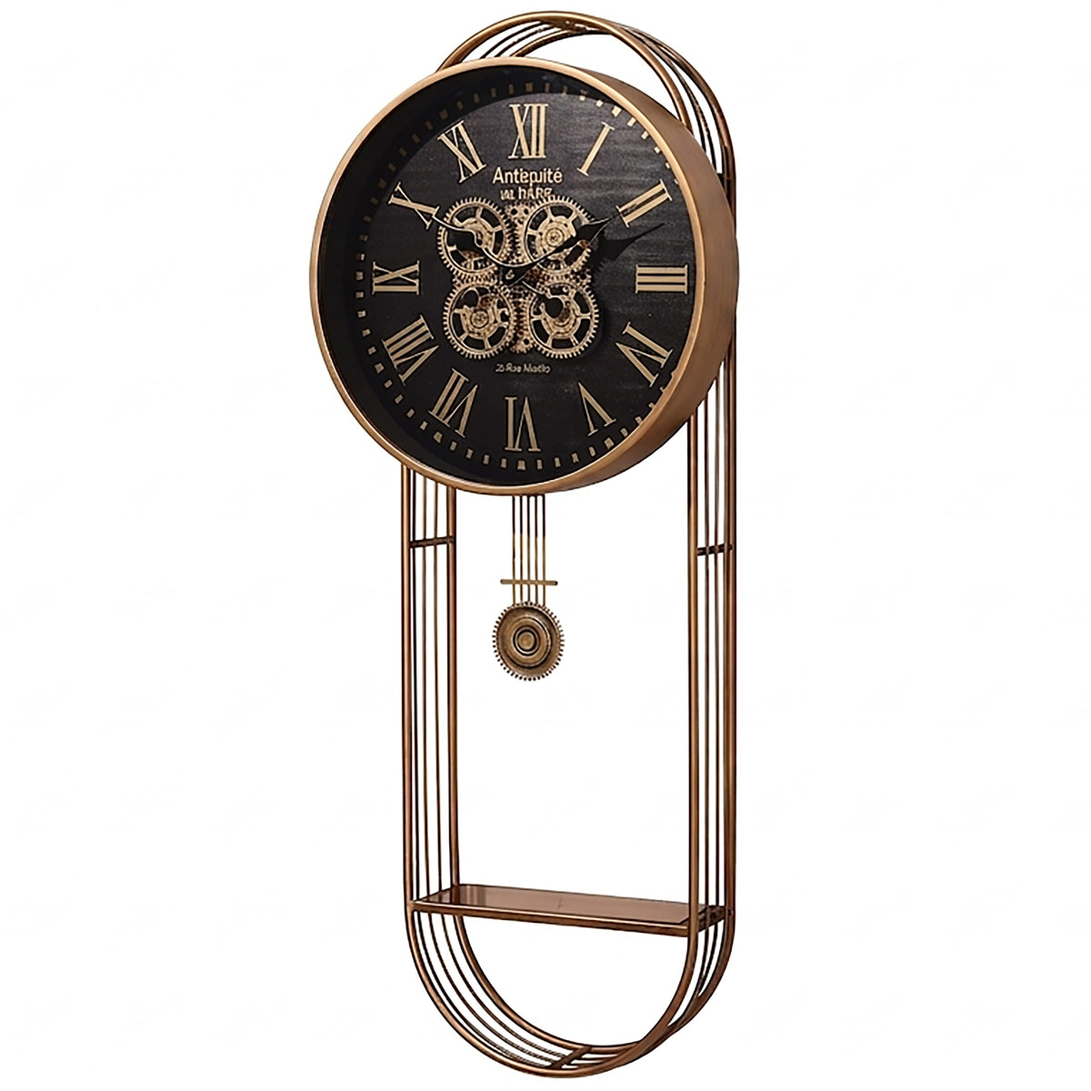 Chilli Decor Paris Antiquite Gold Pendulum Moving Gears with Shelf Wall Clock 102cm TQ-E255 2