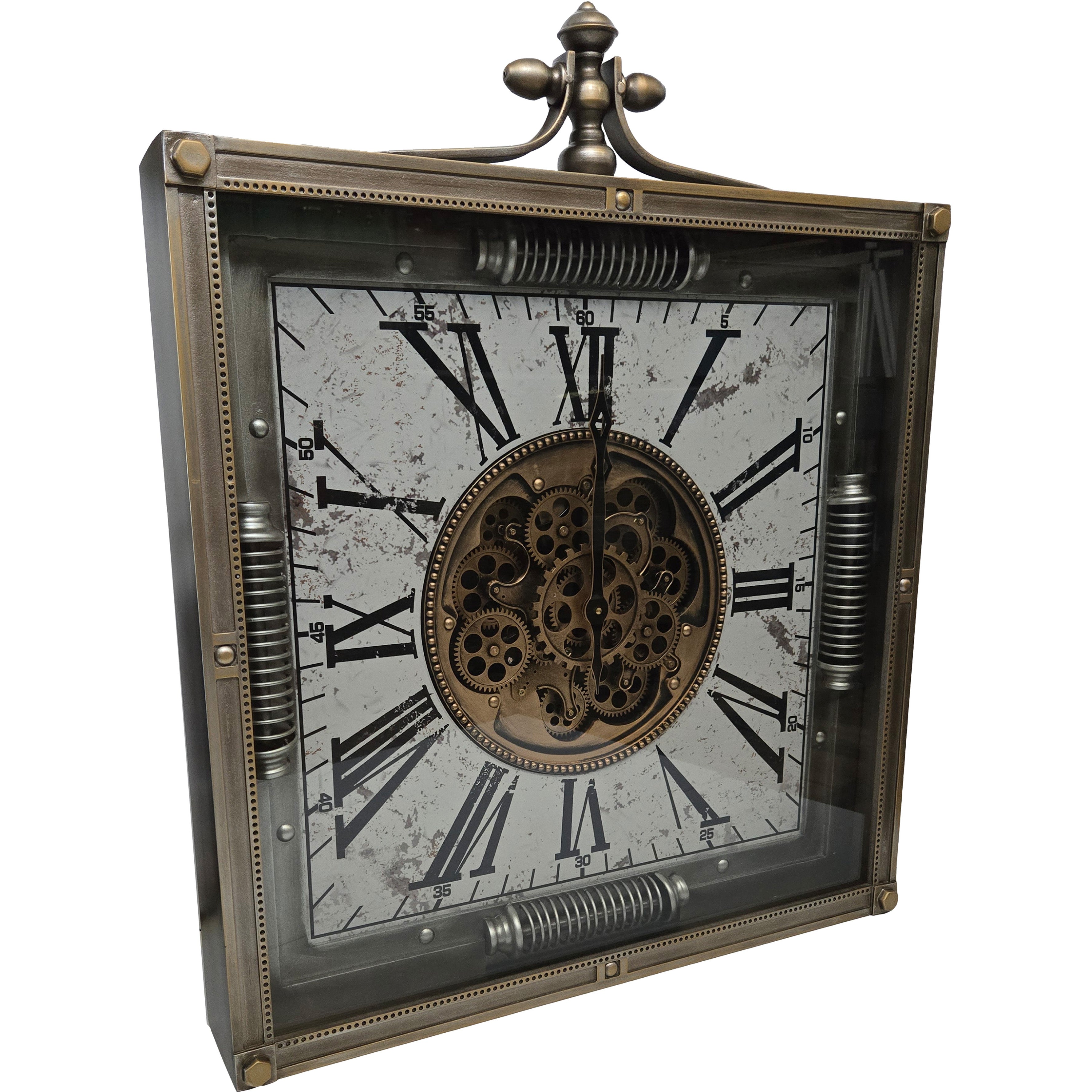 Saint Etienne Rustic Square Silver Metal Moving Gears Wall Clock