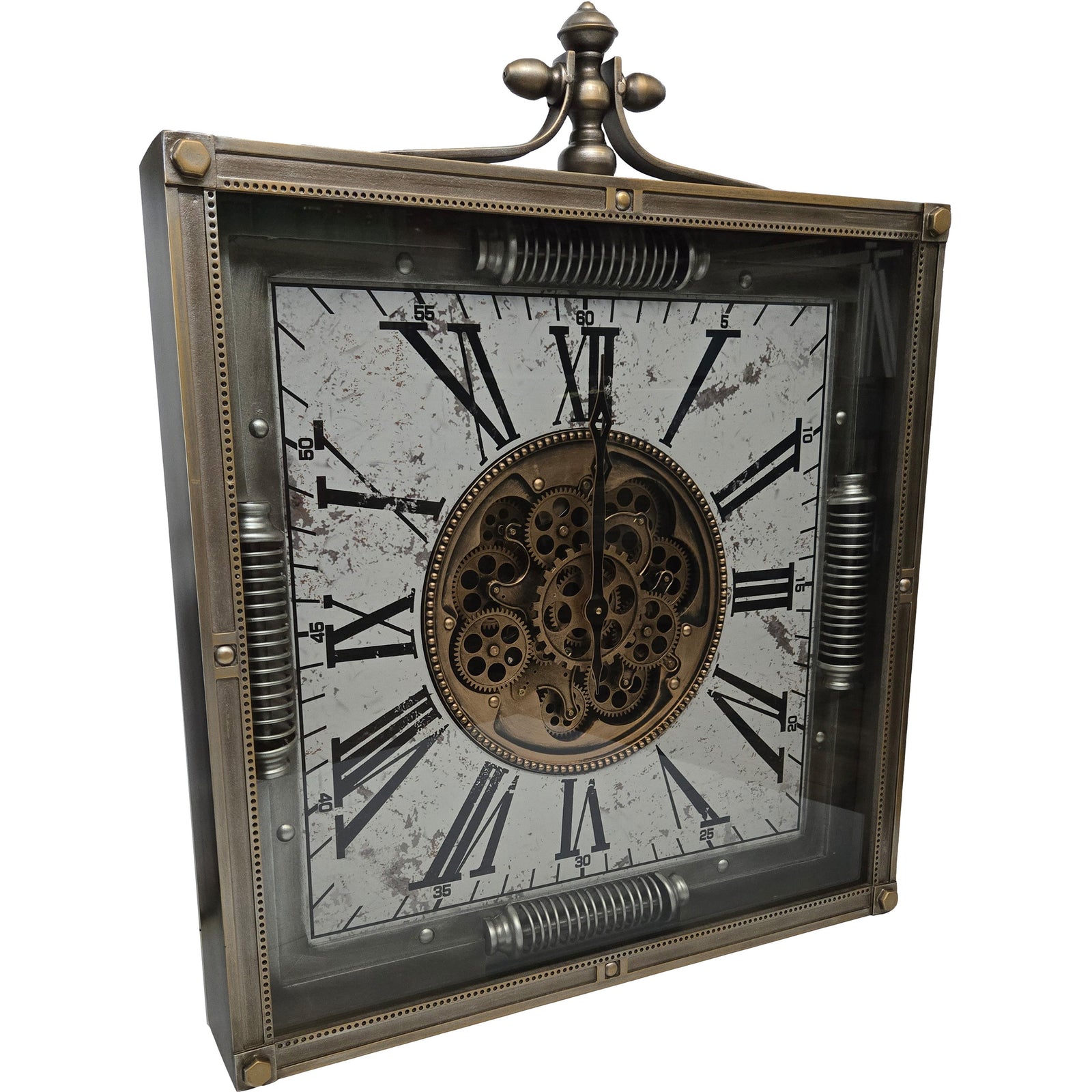 Chilli Decor Saint Etienne Rustic Square Silver Metal Moving Gears Wall Clock 85cm TQ-Y781 2