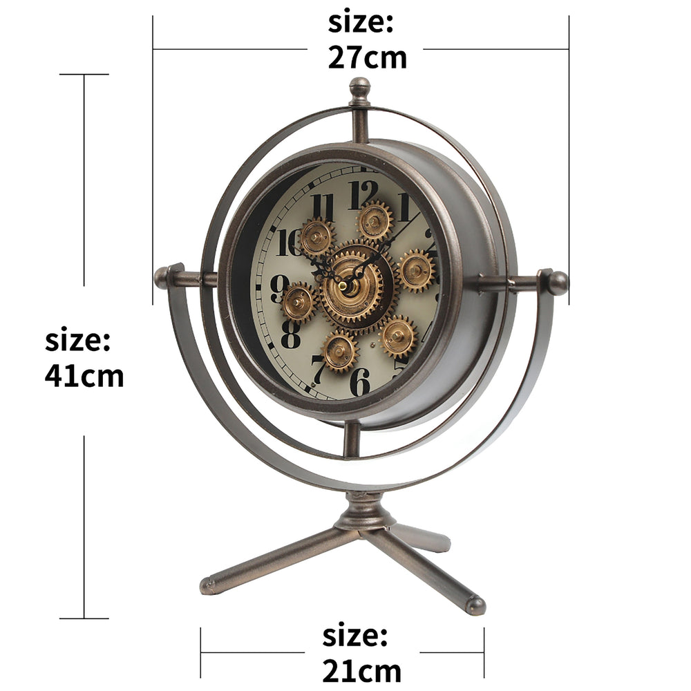 Chilli Decor Saturn Rings Industrial Metal Moving Cogs Desk Clock Charcoal 41cm TQ-E54 2