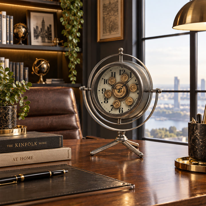 Chilli Decor Saturn Rings Industrial Metal Moving Cogs Desk Clock Charcoal 41cm TQ-E54 5