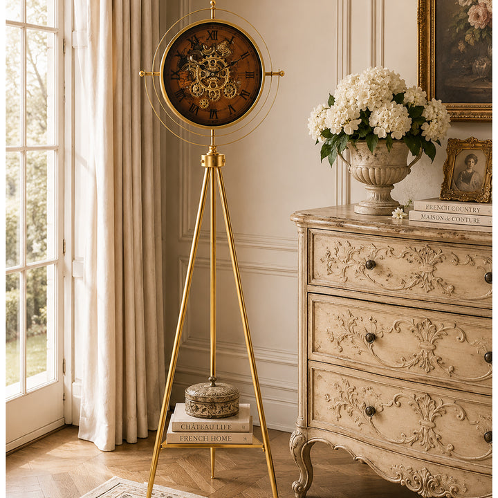 Chilli Decor Tripod Marco Map Industrial Metal Moving Gears Floor Clock 150cm TQ-E150 6