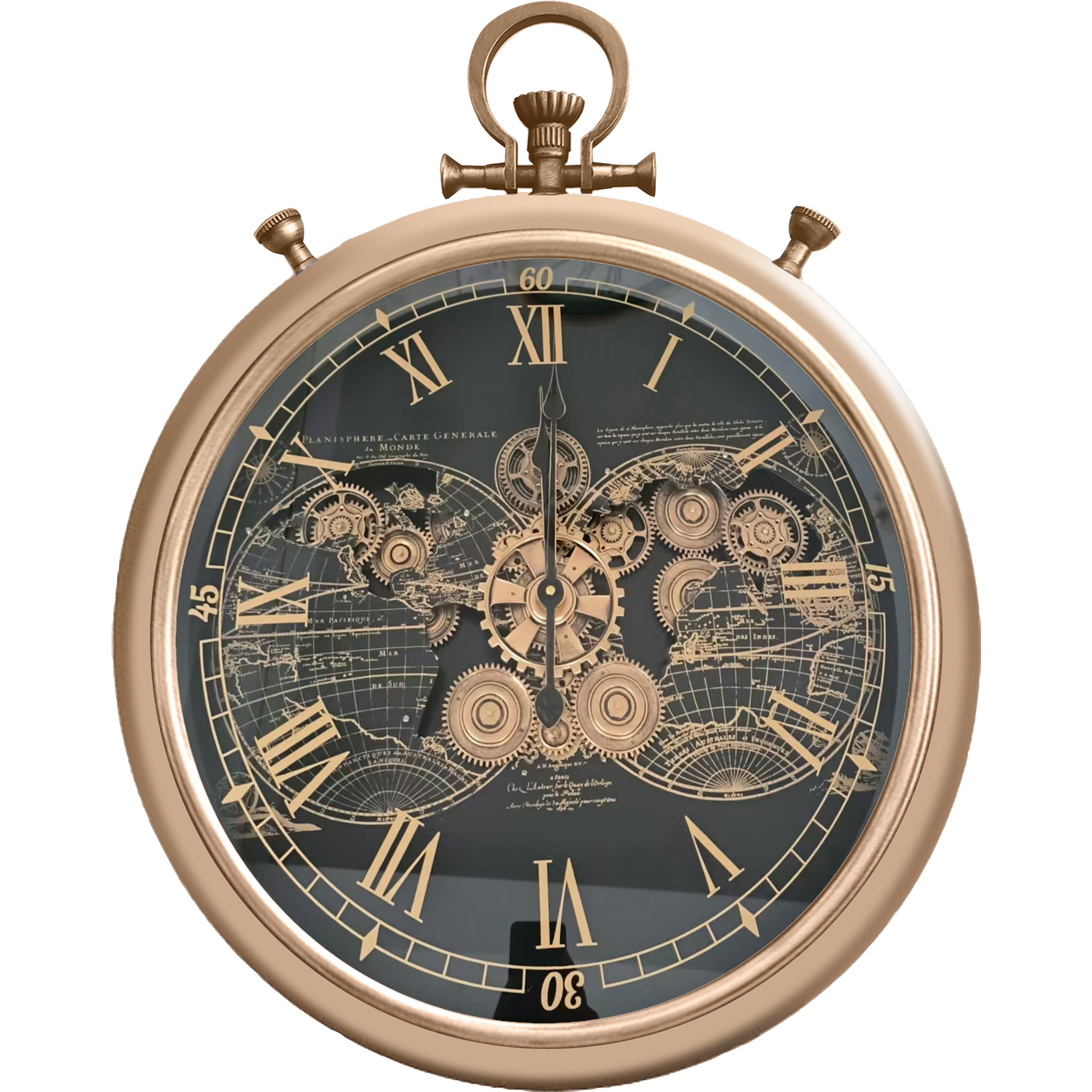 Fob Clock Colour In Vasco Map FOB Stopwatch Gold Black Metal Moving Gears Wall Clock – Oh ...