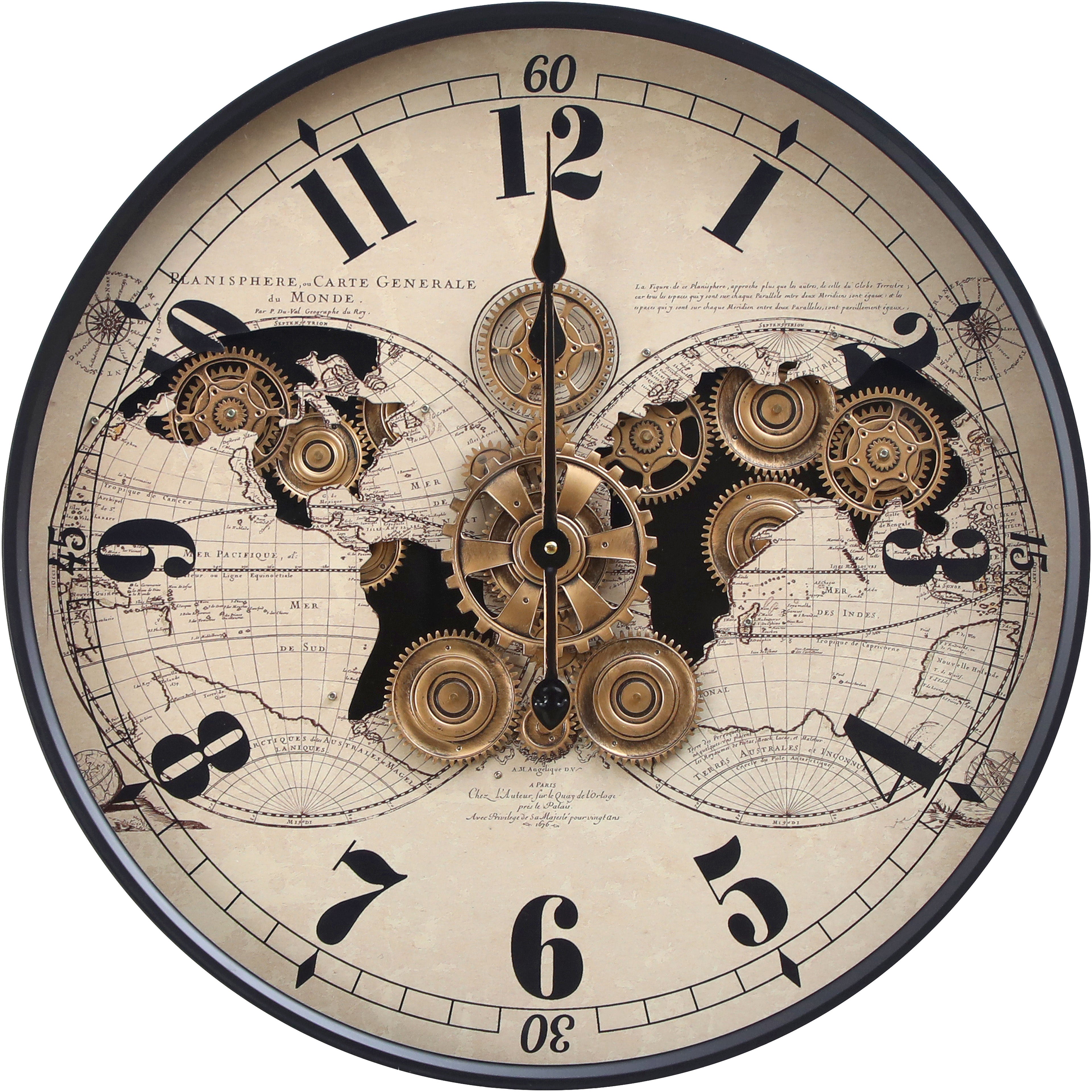 Vasco Map Industrial Metal Moving Gears Wall Clock Black Beige – Oh Clocks