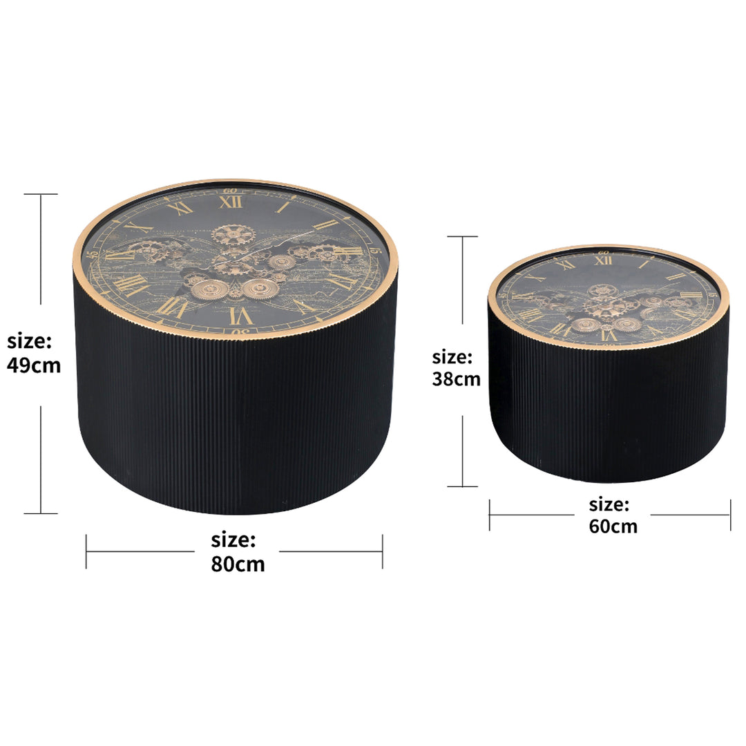 Chilli Decor Vasco World Map Moving Gears Coffee Table Set of 2 Floor Clock 80cm TQ-E110 6