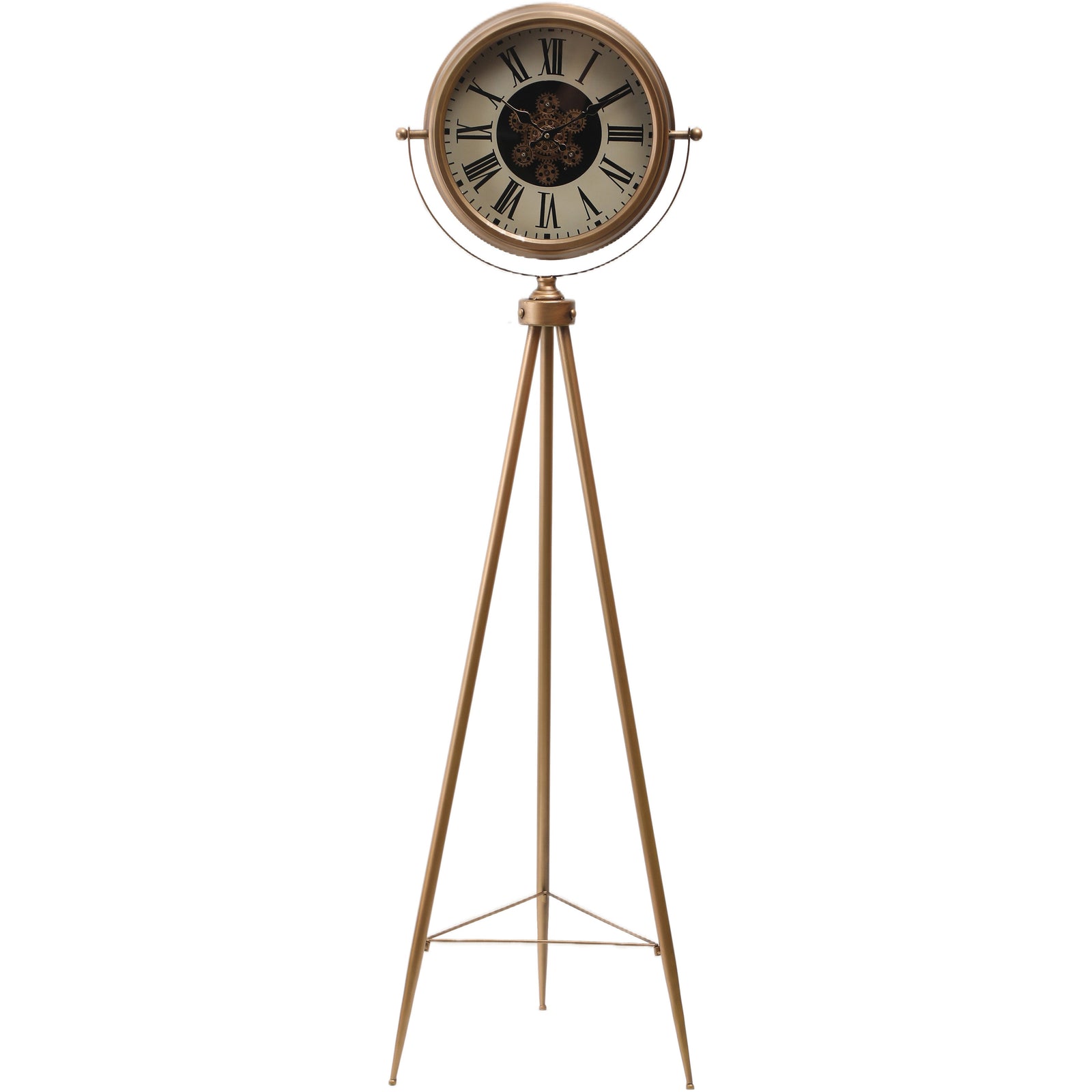 Chilli Decor Victor Tripod Gold Metal Moving Gears Floor Clock 150cm TQ-E14 1