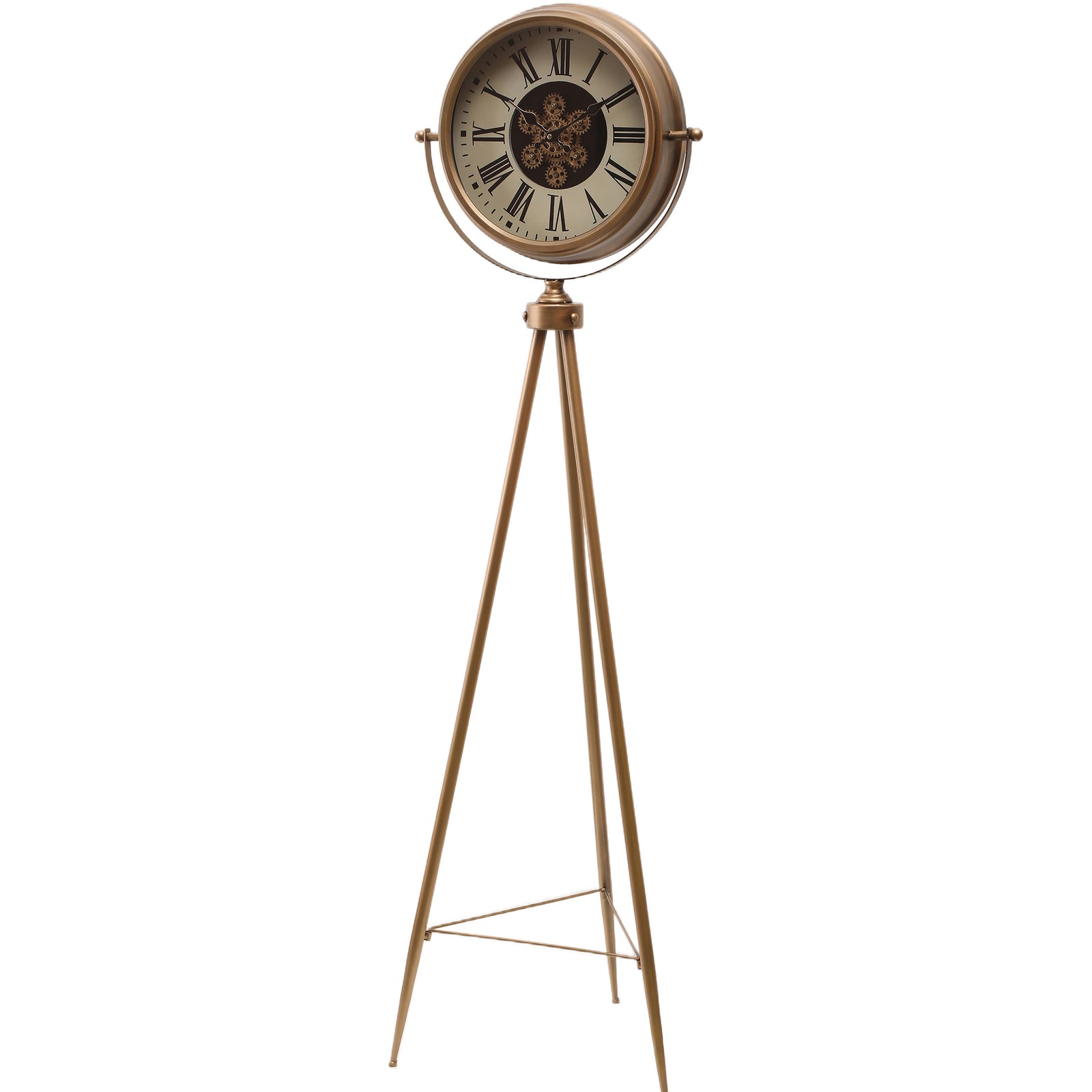 Chilli Decor Victor Tripod Gold Metal Moving Gears Floor Clock 150cm TQ-E14 2
