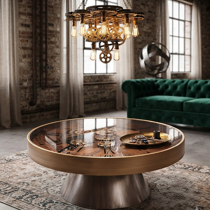 Chilli Decor Voyage Copper Map Moving Gears Coffee Table Floor Clock 100cm TQ-E262 2