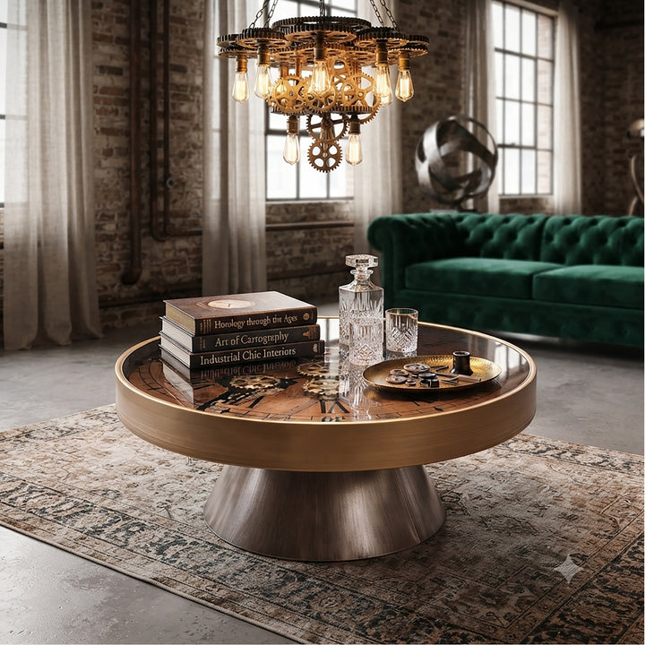 Chilli Decor Voyage Copper Map Moving Gears Coffee Table Floor Clock 100cm TQ-E262 3