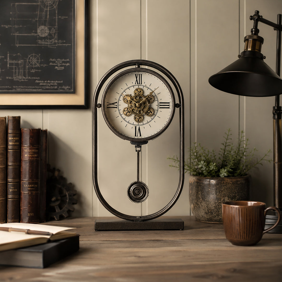Chilli Decor Westminster Rustic Pendulum Moving Gears Desk Clock Charcoal 58cm TQ-E168 5