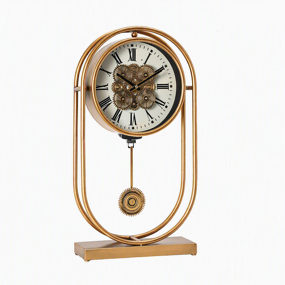 Chilli Decor Westminster Rustic Pendulum Moving Gears Desk Clock Gold 58cm TQ-E167 4