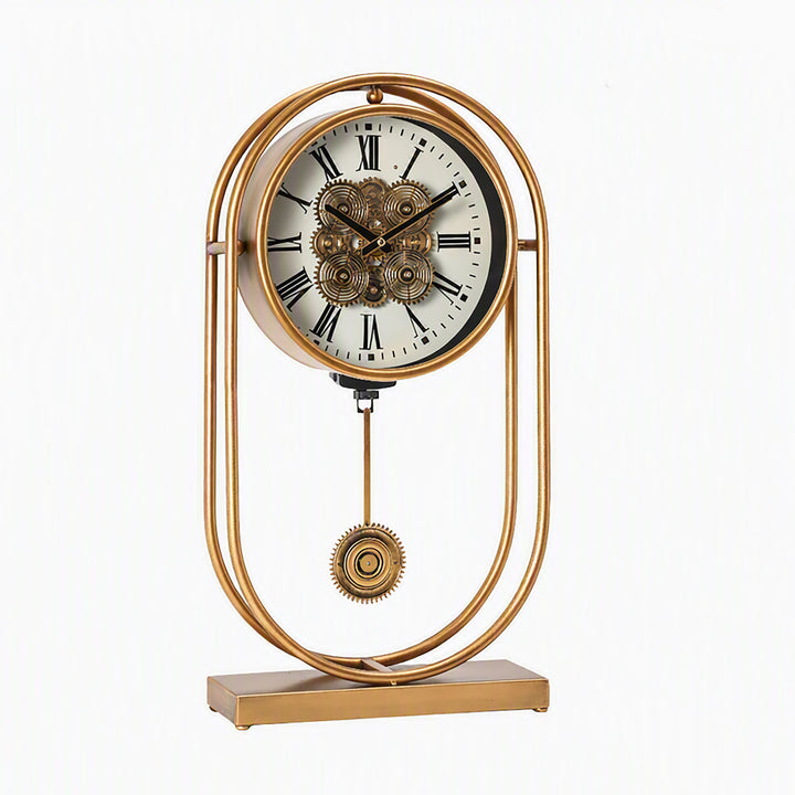 Chilli Decor Westminster Rustic Pendulum Moving Gears Desk Clock Gold 58cm TQ-E167 4