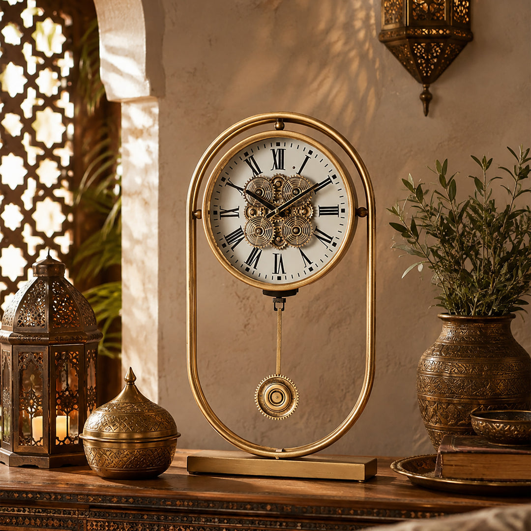 Chilli Decor Westminster Rustic Pendulum Moving Gears Desk Clock Gold 58cm TQ-E167 5
