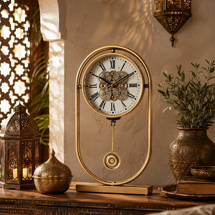 Chilli Decor Westminster Rustic Pendulum Moving Gears Desk Clock Gold 58cm TQ-E167 5