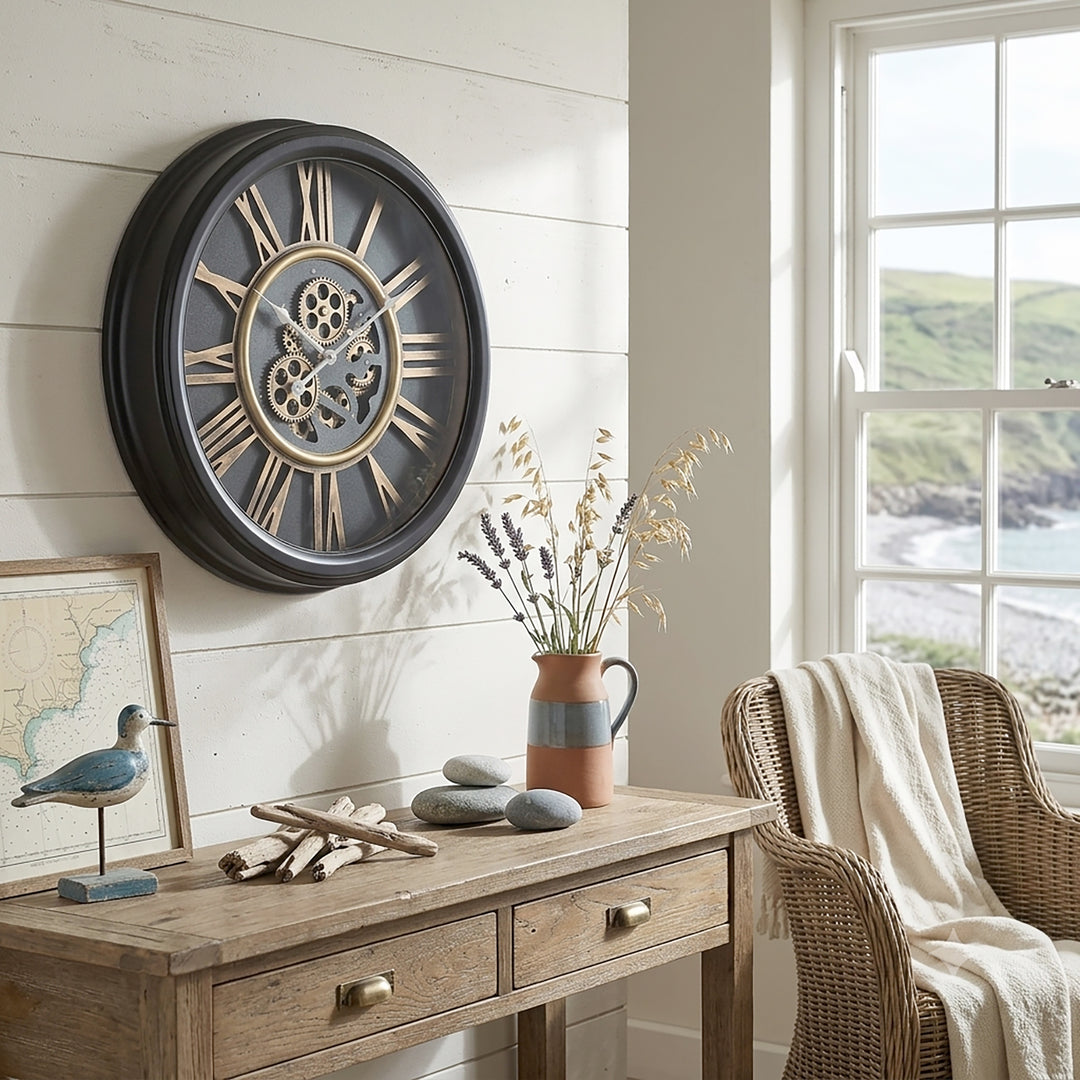 Chilli Decor William Black Bronze Metal Moving Gears Wall Clock 52cm TQ-Y672 Lifestyle 1