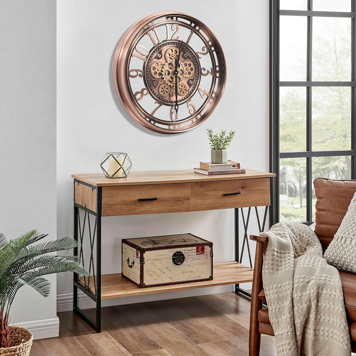 Chilli Decor Windsor Industrial Copper Wash Iron Moving Gears Wall Clock 55cm TQ-Y693 12