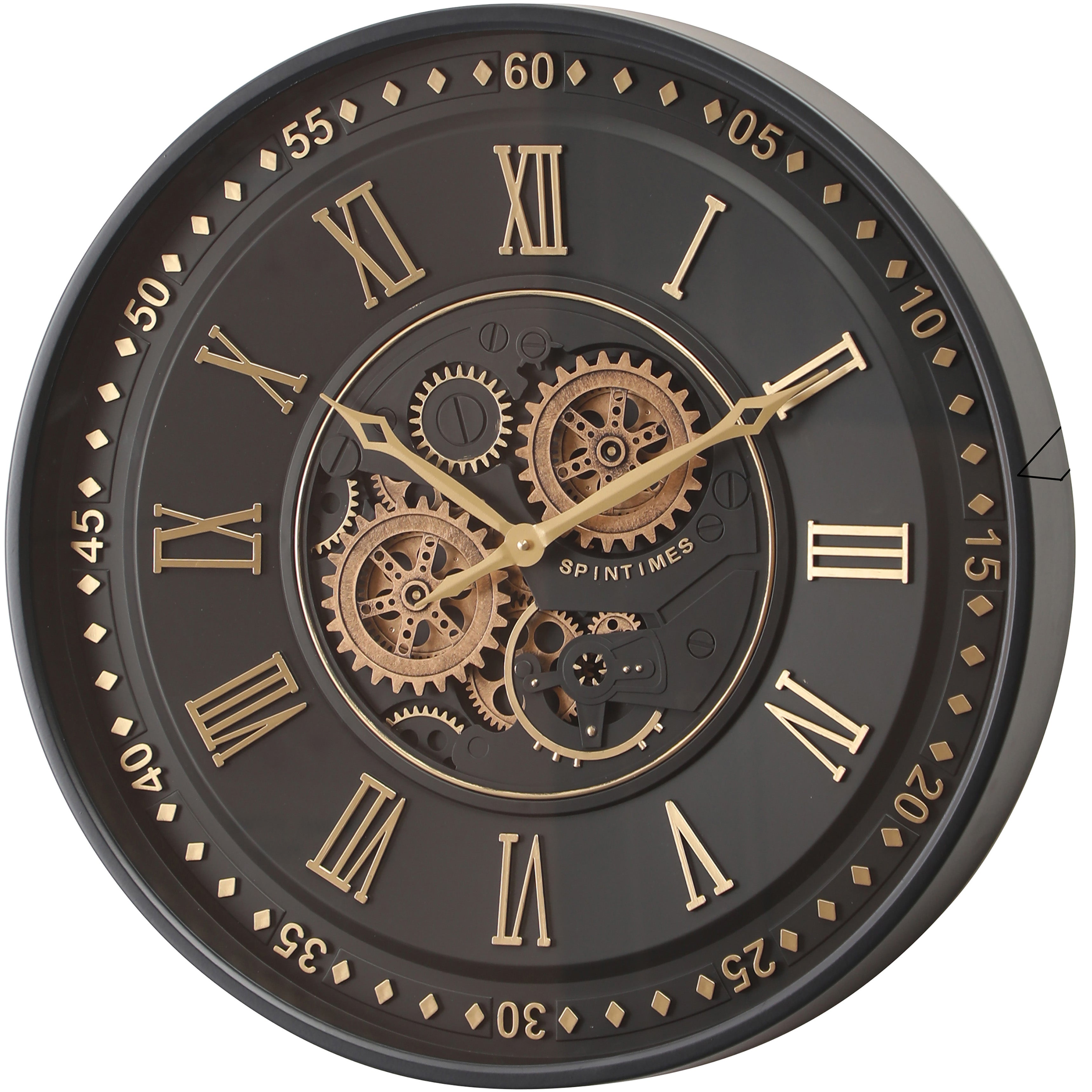 Buy Zion Spintime Black Metal Moving Gears Wall Clock 60cm Online