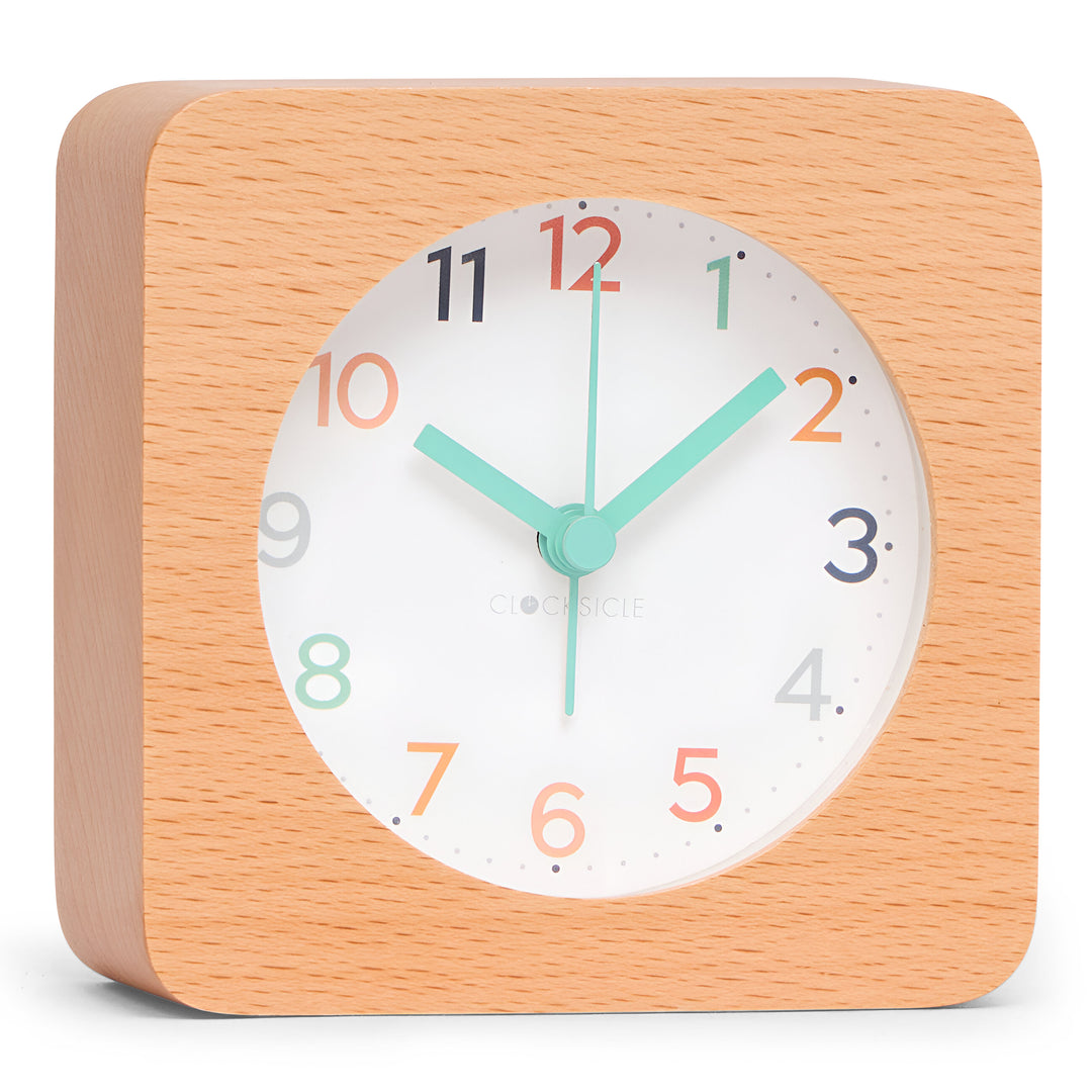 Clocksicle Silent Wood Alarm Clock Rainbow 10cm CC-10-RAIN Angle1