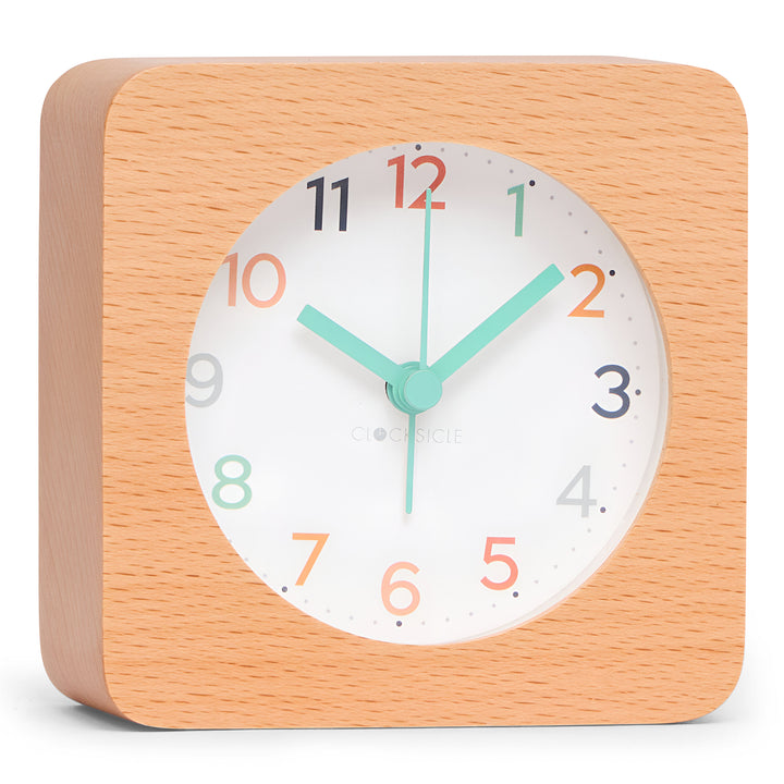 Clocksicle Silent Wood Alarm Clock Rainbow 10cm CC-10-RAIN Angle1
