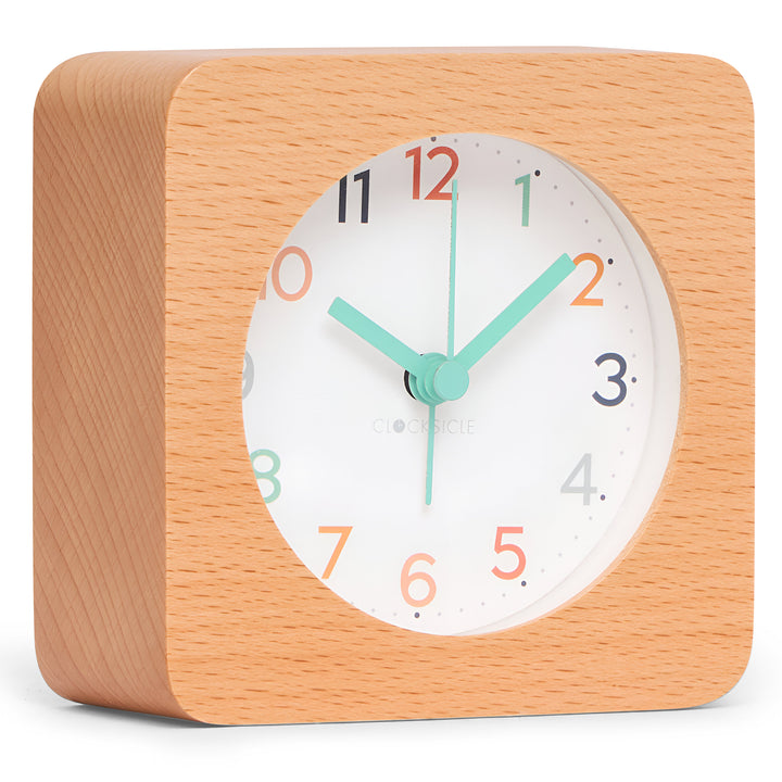 Clocksicle Silent Wood Alarm Clock Rainbow 10cm CC-10-RAIN Angle2