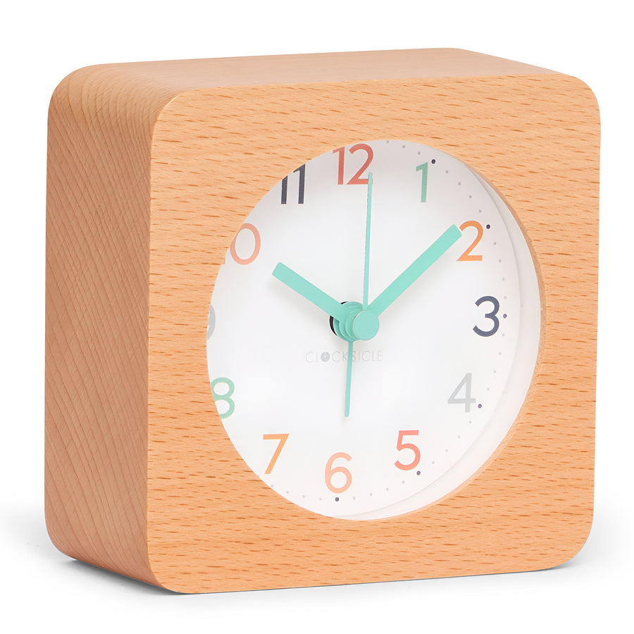 Clocksicle Silent Wood Alarm Clock Rainbow 10cm CC-10-RAIN Angle3