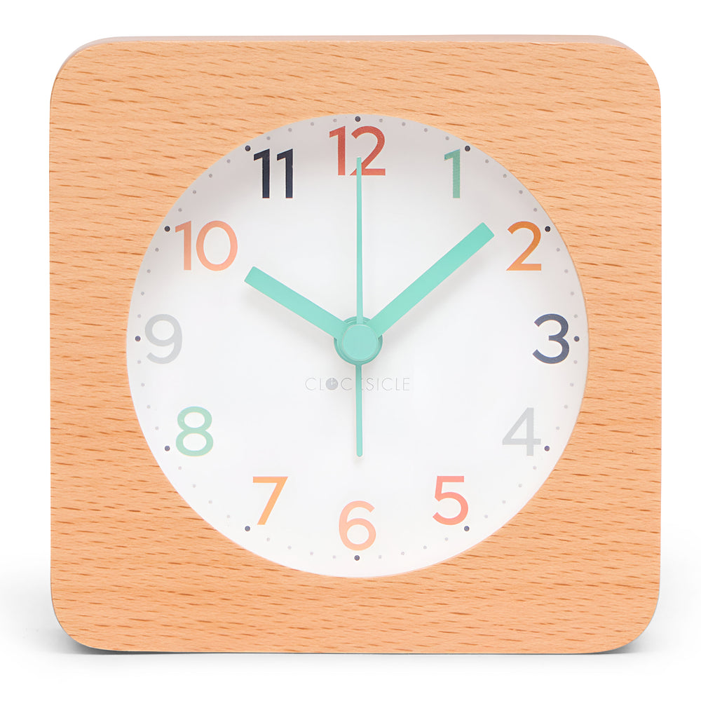 Clocksicle Silent Wood Alarm Clock Rainbow 10cm CC-10-RAIN Front