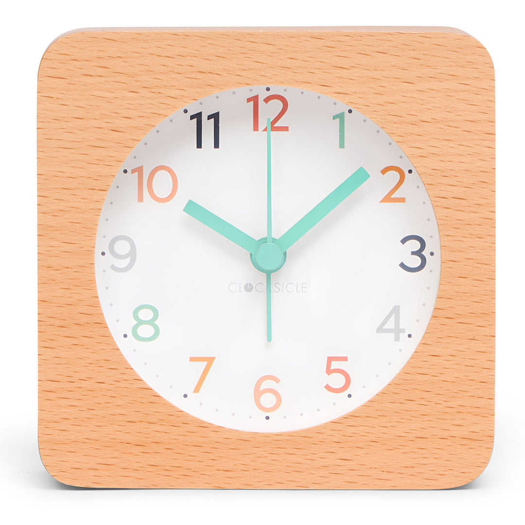 Clocksicle Silent Wood Alarm Clock Rainbow 10cm CC-10-RAIN Front